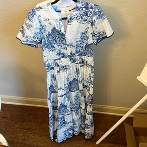 Blue and white print dress from local boutique.